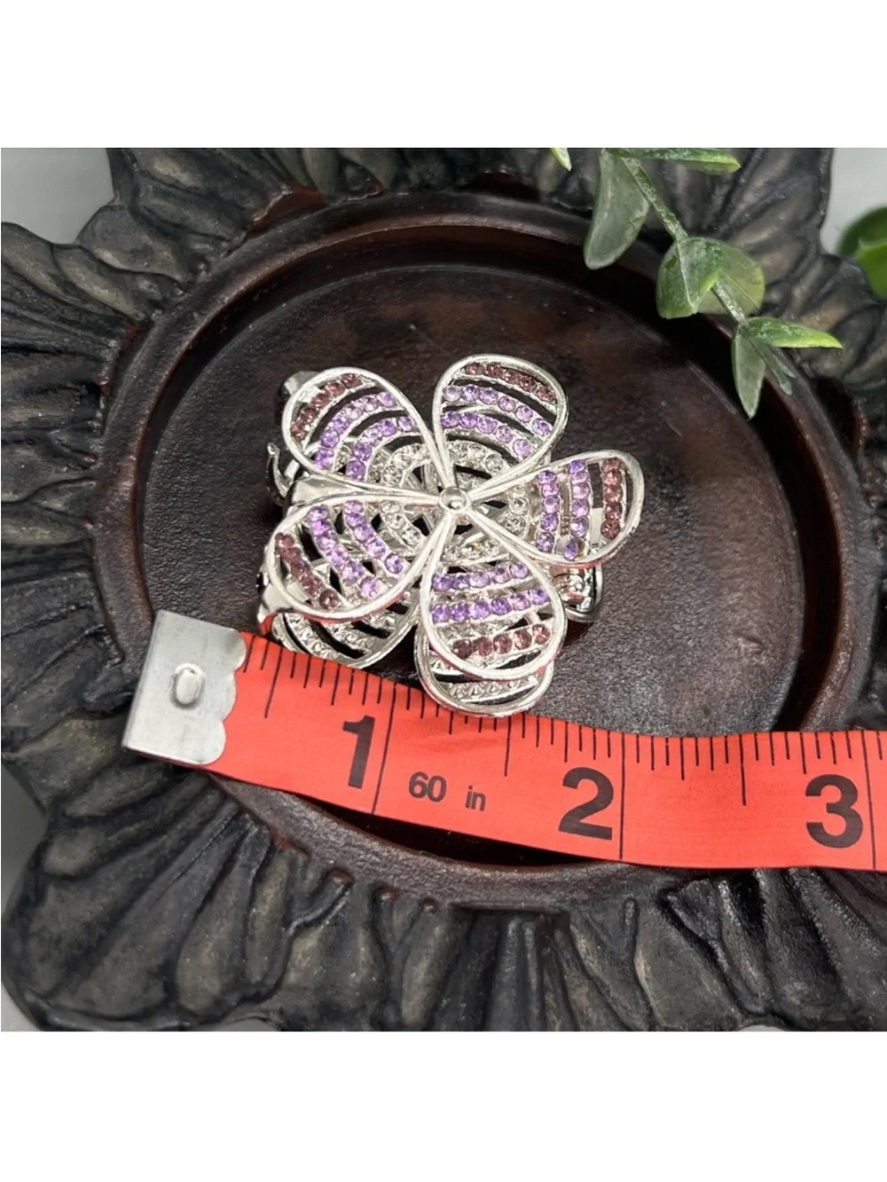 Elegant Silver and Purple Rhinestone Floral Hair Clip Claw FINAL PRICE DROP